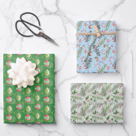 3 pc. Cadeausets — kerstWaterverven Inpakpapier Vel (Voorkant)
