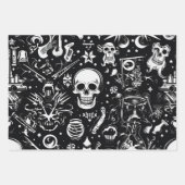 3 pc. Papier d'enveloppement crânien noir et blanc (Devant)
