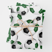 3 pc variëteit groen zwart team kleuren voetbal inpakpapier vel (In situ)