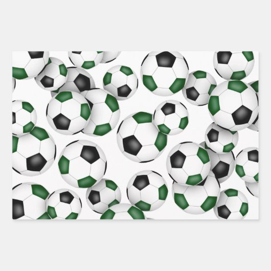 3 pc variëteit groen zwart team kleuren voetbal inpakpapier vel (Voorkant)