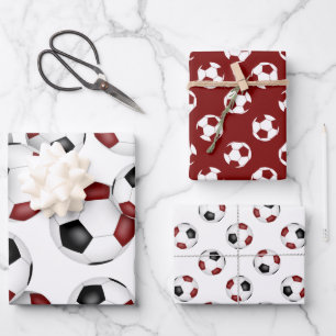 3 PC Variëteit Maroon Zwart Team Kleuren Voetbal Inpakpapier Vel