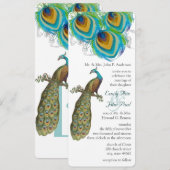 3 Peacock Feathers Art Deco Wedidng Invite Kaart (Voorkant / Achterkant)