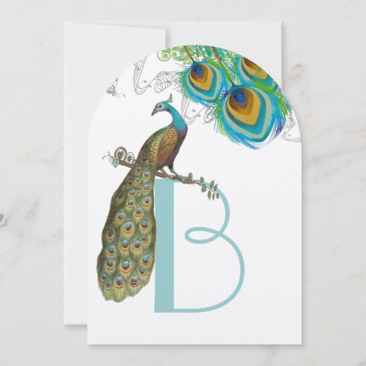 3 Peacock Feathers Art Déco Wedidting Invitation (Dos)