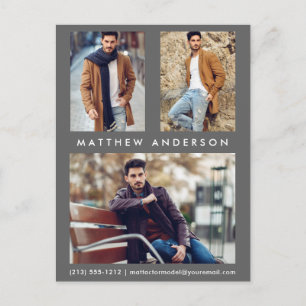 3 Photo Actor Model Comp Card Briefkaart grijs