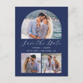 3 Photo Arch QR Code Navy Blue Bewaar de datum Briefkaart (Voorkant)