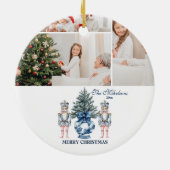 3 Photo Blue Chinoiserie Nutcracker Christmas Keramisch Ornament (Achterkant)