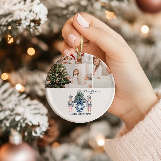 3 Photo Blue Chinoiserie Nutcracker Christmas Keramisch Ornament