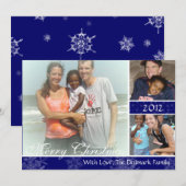 3 Photo Blue Snowflakes Carte de Noël (Devant / Derrière)
