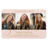 3 Photo Blush Pink & Gold Afstuderen Aankondiging Magneet (Horizontaal)