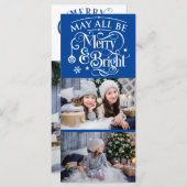 3 Photo Carte de Noël Bleu & Blanc Thème (Devant / Derrière)