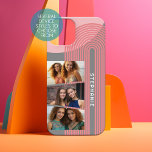 3 Photo Collage - arche d'art de la ligne de corai<br><div class="desc">Ajoutez 3 photos horizontales et votre nom pour faire un cas de téléphone cool. L'arrière - plan grise a des accents pastel abstraits avec une arche ludique en ligne boho. Une façon amusante de capturer des souvenirs et de les partager avec des amis.</div>