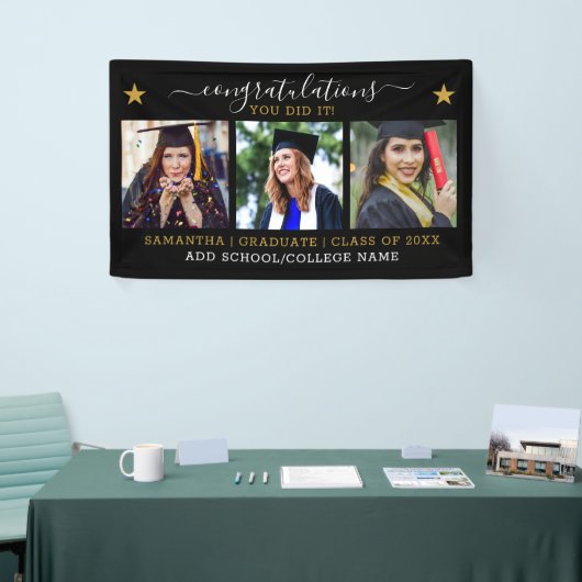 3 Photo Collage Congrats 2022 Afstuderen Black Gol Spandoek (Beurs)