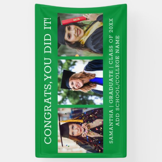 3 Photo Collage Congrats Afstuderen Afstuderen Gre Spandoek (Verticaal)