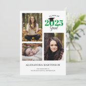 3 Photo Collage Green Graduation Party Invitation (Debout devant)