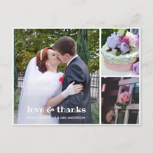 3 Photo Collage Mariage Merci carte postale (Devant)