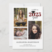 3 Photo Collage Maroon Graduation Invitation (Devant)