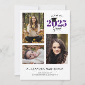 3 Photo Collage Purple Graduation Party Invitation (Devant)