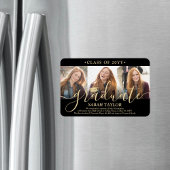 3 Photo Collage Zwart Goud Afstuderen Aankondiging Magneet