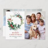 3 PHOTO Couronne de houx à baies Noël Carte de vœu (Devant / Derrière)