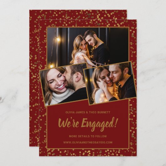 3 Photo Faire-part Fiançailles or Bourgogne (Devant / Derrière)