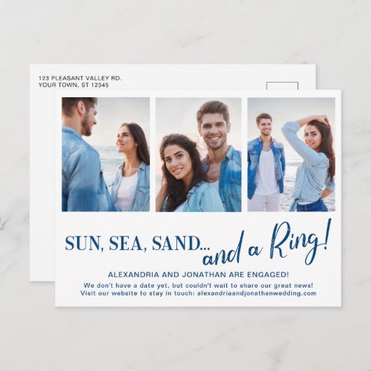 3 Photo Fiançailles de plage Faire-part (Devant / Derrière)