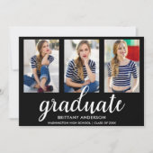 3 Photo Gold Modern Graduation Party Invitation BW (Devant)