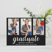 3 Photo Gold Modern Graduation Party Invitation BW (Debout devant)