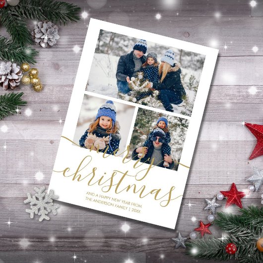 3 Photo Gold Script Joyeux Noël Carte de vacances