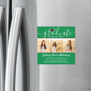 3 Photo Green Magnetic Graduation Faire-part