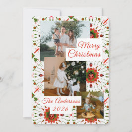 3 Photo Holiday Red + Green Ladybug Christmas Card Feestdagenkaart