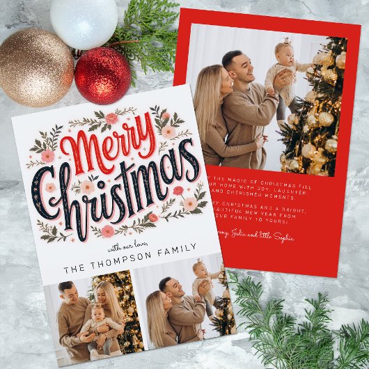 3 photo Joyeux Noël Botanique Carte de Noël