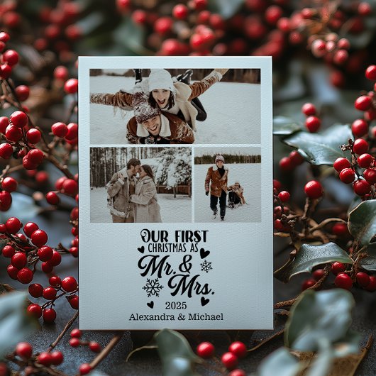 3 Photo Minimalistic Snowflakes Christmas Mr and M Feestdagenkaart