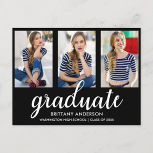 3 Photo Modern Gold Graduation Party Invitation BW