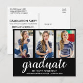 3 Photo Modern Gold Graduation Party Invitation BW (Devant / Derrière)