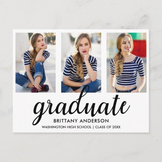 3 Photo Modern Gold Graduation Party Invitation WB (Devant)