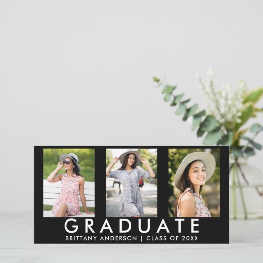 3 Photo Moderne Grad Faire-part Card (Debout devant)