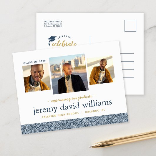 3 Photo Moderne Graduation Party Invitation