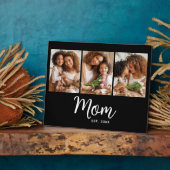 3 Photo Mom Established Date White Script on Black Fotoplaat (Zijkant)