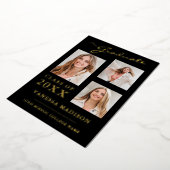 3 Photo Script moderne Black Gold Grad Faire-part (Rotation)