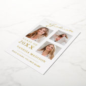 3 Photo Script moderne Blanc Gold Grad Faire-part (Rotation)