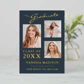 3 Photo Script moderne Dusty Blue Grad Faire-part (Debout devant)