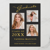 3 Photo Script moderne Gris Grad Faire-part (Recto)