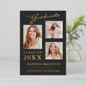 3 Photo Script moderne Gris Grad Faire-part (Debout devant)