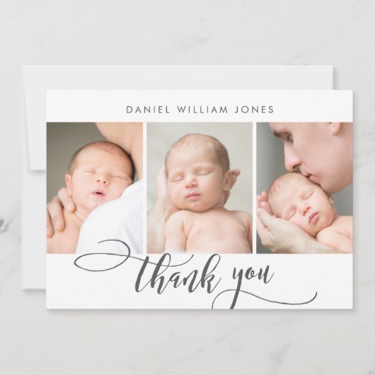 3 Photo Script moderne Nouveau-né Merci bébé (Devant)
