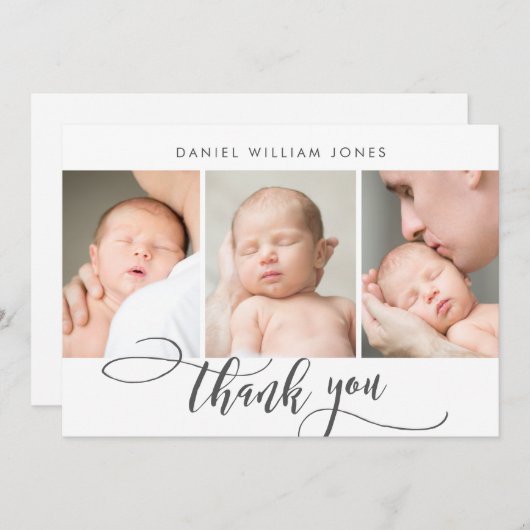 3 Photo Script moderne Nouveau-né Merci bébé (Devant / Derrière)