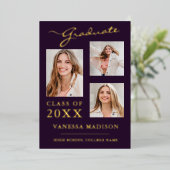 3 Photo Script moderne Purple Grad Faire-part (Debout devant)