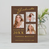 3 Photo Script moderne Tan Brown Grad Faire-part (Debout devant)