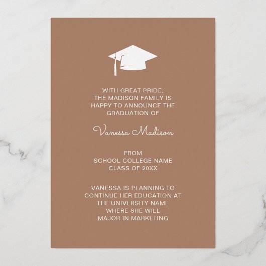 3 Photo Script moderne Tan Brown Grad Faire-part (Verso)