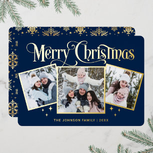 3 PHOTO Sparkle Merry KerstGold Folie Feestdagenkaart