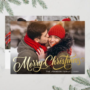 3 PHOTO Sparkle Merry-kerstgroet Gold Folie Feestdagenkaart